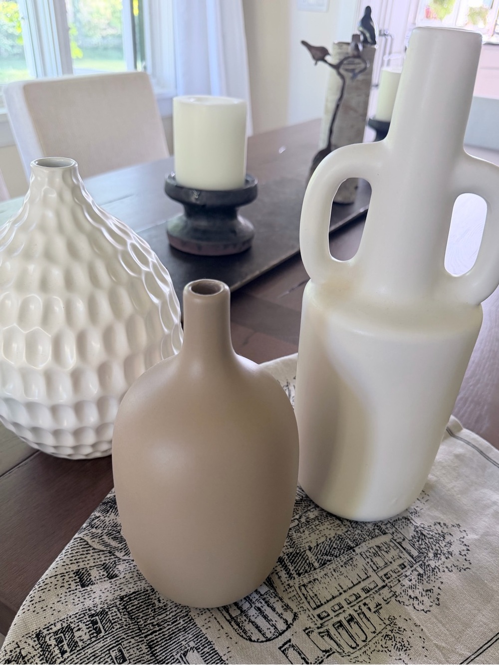 Trio of Ceramic Vases Set in White and Beige